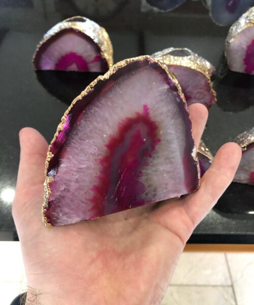 Large Pink Agate End Microcrystalline Quartz Gold Gilded 24ct Gold Tealight Candle Holder - Image 18