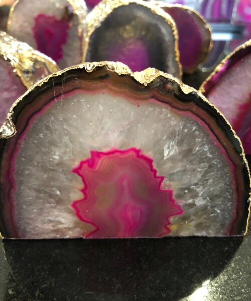Alternative view of Large Pink Agate End Microcrystalline Quartz Gold Gilded 24ct Gold Tealight Candle Holder