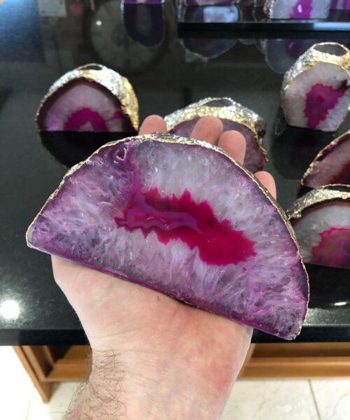 Large Pink Agate End Microcrystalline Quartz Gold Gilded 24ct Gold Tealight Candle Holder - Image 19