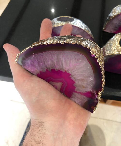 Large Pink Agate End Microcrystalline Quartz Gold Gilded 24ct Gold Tealight Candle Holder - Image 20