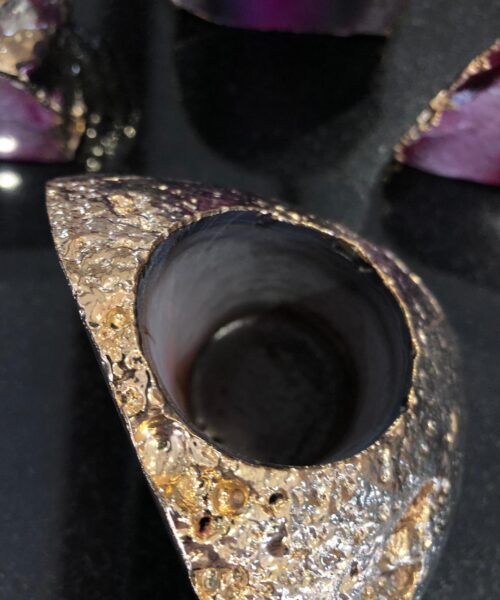 Large Pink Agate End Microcrystalline Quartz Gold Gilded 24ct Gold Tealight Candle Holder - Image 3