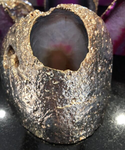 Large Pink Agate End Microcrystalline Quartz Gold Gilded 24ct Gold Tealight Candle Holder - Image 4