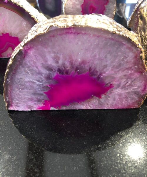 Large Pink Agate End Microcrystalline Quartz Gold Gilded 24ct Gold Tealight Candle Holder - Image 5
