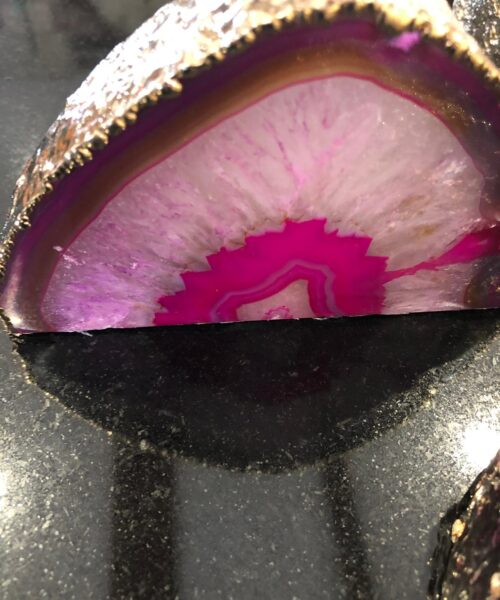 Large Pink Agate End Microcrystalline Quartz Gold Gilded 24ct Gold Tealight Candle Holder - Image 6