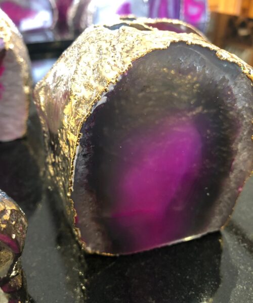Large Pink Agate End Microcrystalline Quartz Gold Gilded 24ct Gold Tealight Candle Holder - Image 8