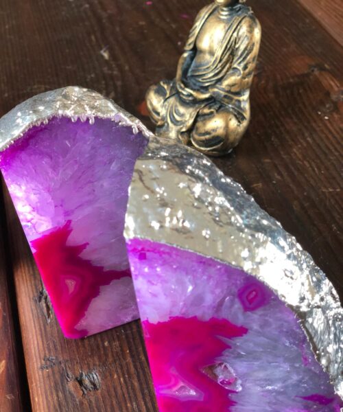 Pink Agate Silver Edge Microcrystalline Quartz Premium Bookends Ornament Gift - Image 11