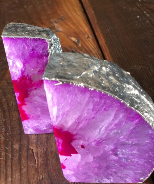 Pink Agate Silver Edge Microcrystalline Quartz Premium Bookends Ornament Gift - Image 12
