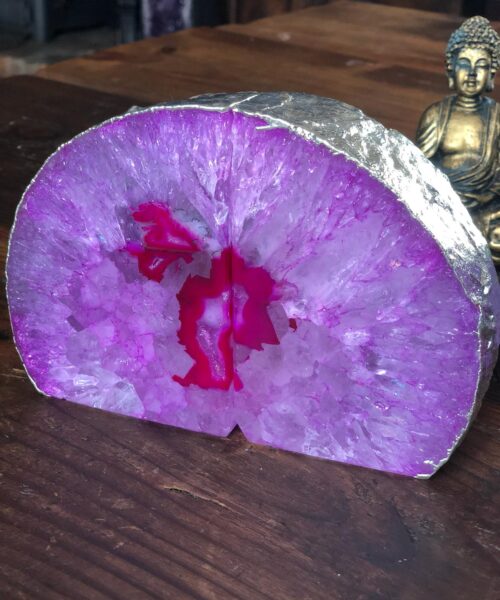 Pink Agate Silver Edge Microcrystalline Quartz Premium Bookends Ornament Gift - Image 3