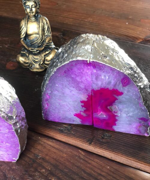 Pink Agate Silver Edge Microcrystalline Quartz Premium Bookends Ornament Gift - Image 4