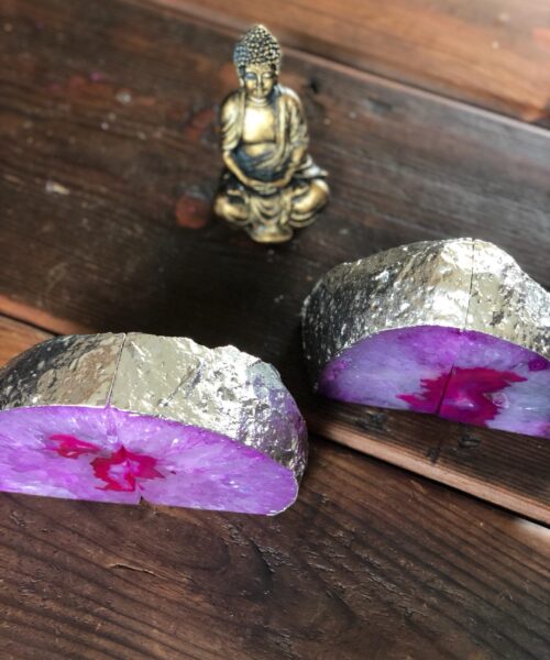 Pink Agate Silver Edge Microcrystalline Quartz Premium Bookends Ornament Gift - Image 6