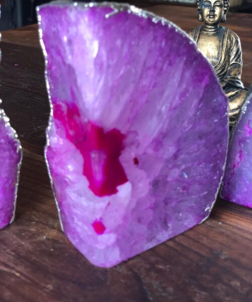 Pink Agate Silver Edge Microcrystalline Quartz Premium Bookends Ornament Gift - Image 8
