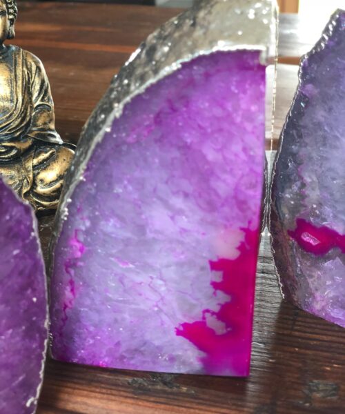 Pink Agate Silver Edge Microcrystalline Quartz Premium Bookends Ornament Gift - Image 10