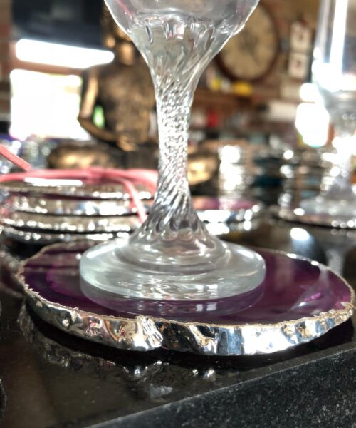 Pink Agate Silver Edge, Gilded, Microcrystalline Quartz Premium Coasters (Set of 4) Gift - Image 4