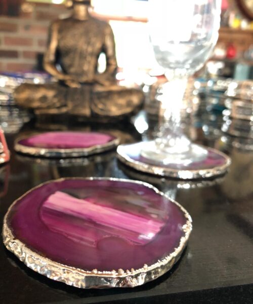 Pink Agate Silver Edge, Gilded, Microcrystalline Quartz Premium Coasters (Set of 4) Gift - Image 5