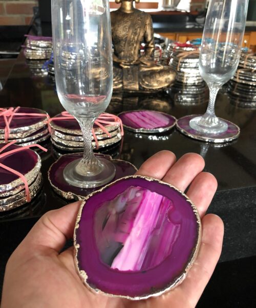 Pink Agate Silver Edge, Gilded, Microcrystalline Quartz Premium Coasters (Set of 4) Gift - Image 7