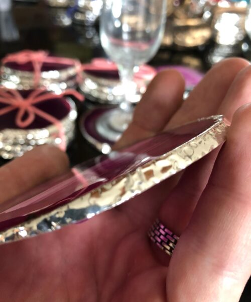 Pink Agate Silver Edge, Gilded, Microcrystalline Quartz Premium Coasters (Set of 4) Gift - Image 8