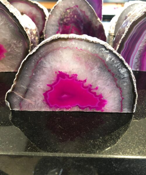 Alternative view of Large Pink Agate End Microcrystalline Quartz Silver Gilded Tealight Candle Holder