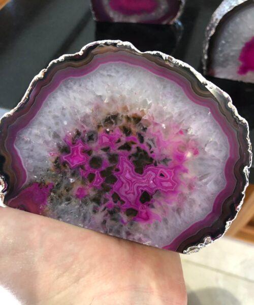 Large Pink Agate End Microcrystalline Quartz Silver Gilded Tealight Candle Holder - Image 13
