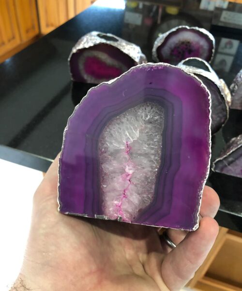 Large Pink Agate End Microcrystalline Quartz Silver Gilded Tealight Candle Holder - Image 16