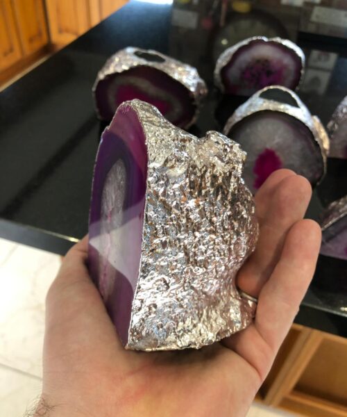 Large Pink Agate End Microcrystalline Quartz Silver Gilded Tealight Candle Holder - Image 17