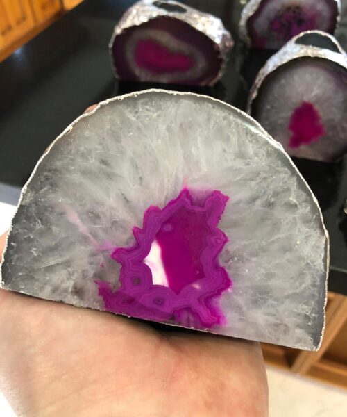 Large Pink Agate End Microcrystalline Quartz Silver Gilded Tealight Candle Holder - Image 18
