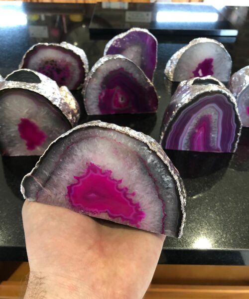Large Pink Agate End Microcrystalline Quartz Silver Gilded Tealight Candle Holder