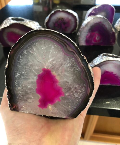 Large Pink Agate End Microcrystalline Quartz Silver Gilded Tealight Candle Holder - Image 4