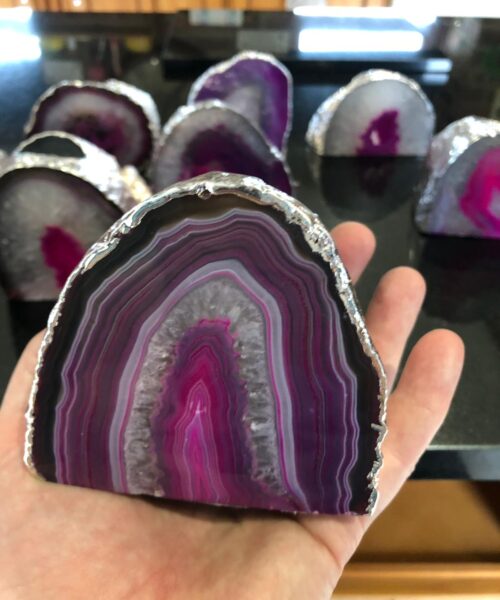 Large Pink Agate End Microcrystalline Quartz Silver Gilded Tealight Candle Holder - Image 6