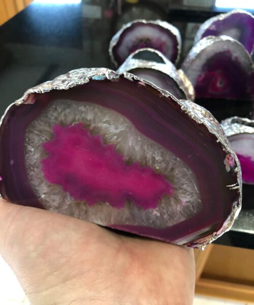 Large Pink Agate End Microcrystalline Quartz Silver Gilded Tealight Candle Holder - Image 7