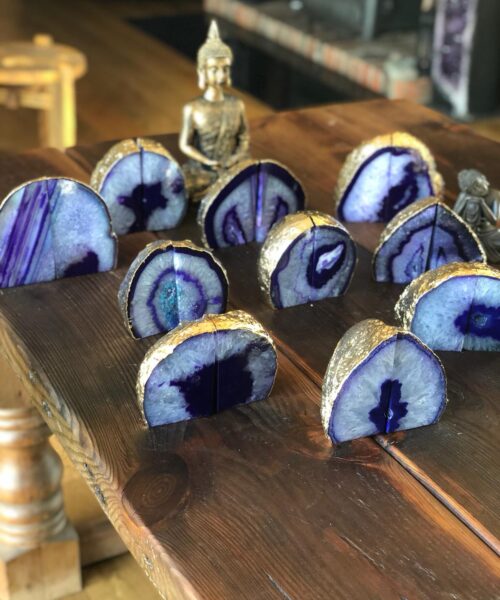 Alternative view of Purple Agate 24ct Gold Edge Microcrystalline Quartz Premium Bookends Ornament Gift