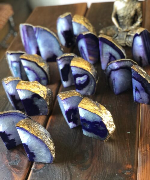Purple Agate 24ct Gold Edge Microcrystalline Quartz Premium Bookends Ornament Gift - Image 11