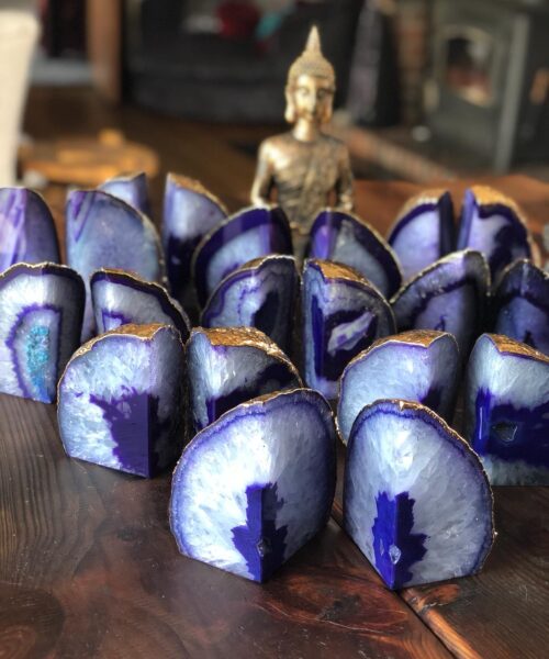 Purple Agate 24ct Gold Edge Microcrystalline Quartz Premium Bookends Ornament Gift - Image 13