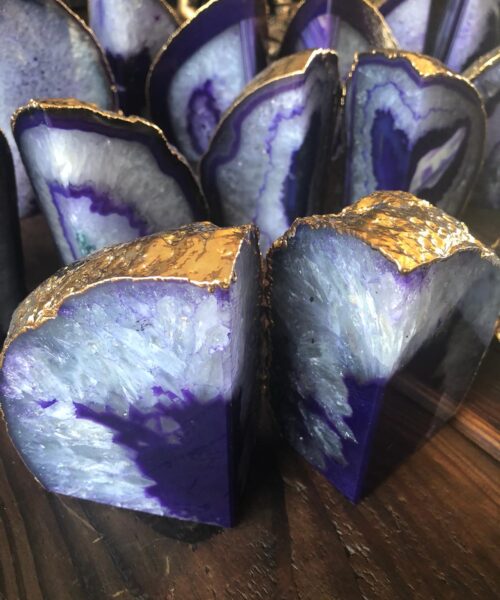 Purple Agate 24ct Gold Edge Microcrystalline Quartz Premium Bookends Ornament Gift - Image 16
