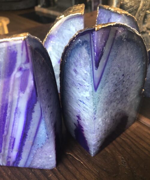 Purple Agate 24ct Gold Edge Microcrystalline Quartz Premium Bookends Ornament Gift - Image 18