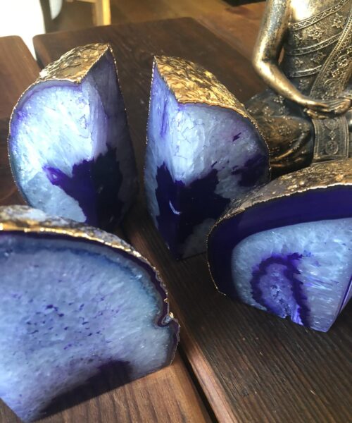 Purple Agate 24ct Gold Edge Microcrystalline Quartz Premium Bookends Ornament Gift - Image 19