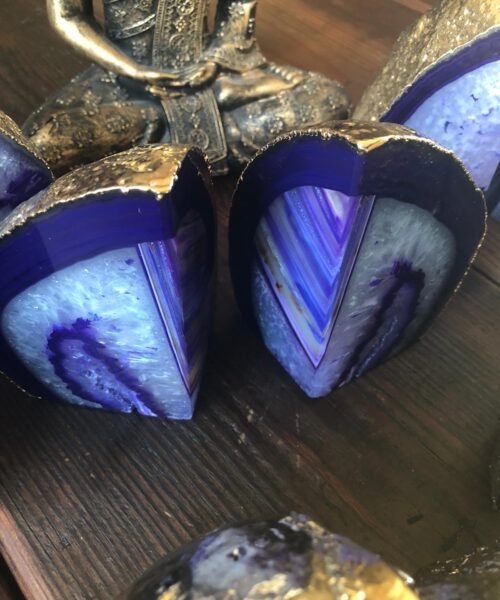 Purple Agate 24ct Gold Edge Microcrystalline Quartz Premium Bookends Ornament Gift - Image 20