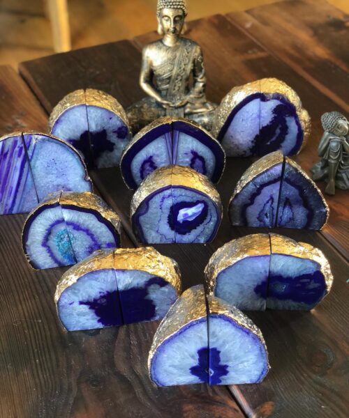 Purple Agate 24ct Gold Edge Microcrystalline Quartz Premium Bookends Ornament Gift - Image 3