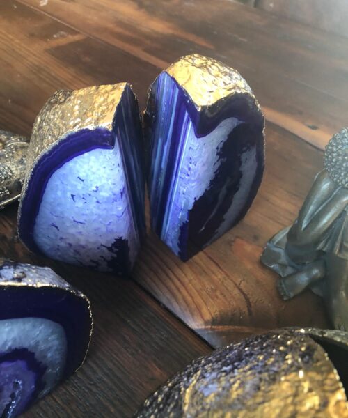 Purple Agate 24ct Gold Edge Microcrystalline Quartz Premium Bookends Ornament Gift - Image 21