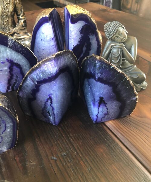 Purple Agate 24ct Gold Edge Microcrystalline Quartz Premium Bookends Ornament Gift - Image 22