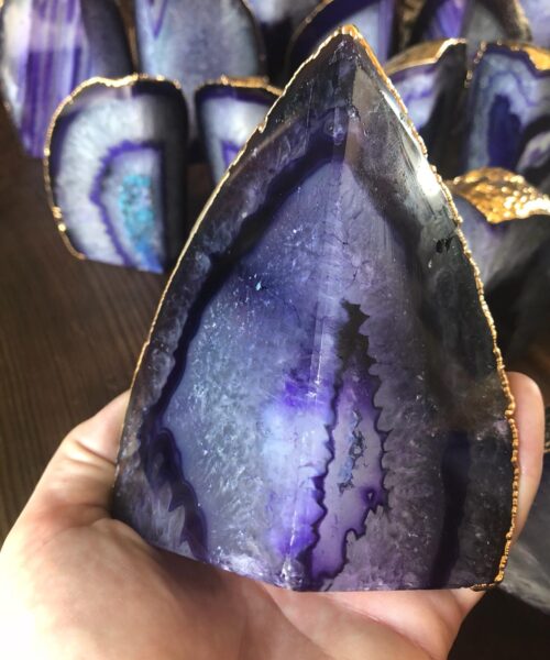 Purple Agate 24ct Gold Edge Microcrystalline Quartz Premium Bookends Ornament Gift - Image 23