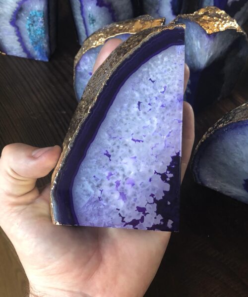 Purple Agate 24ct Gold Edge Microcrystalline Quartz Premium Bookends Ornament Gift - Image 25
