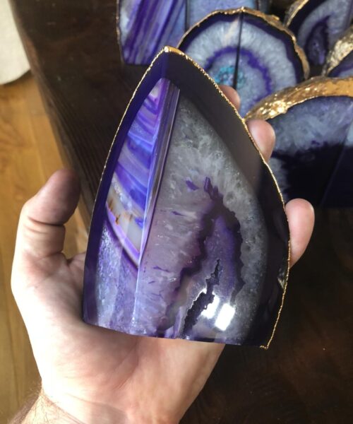 Purple Agate 24ct Gold Edge Microcrystalline Quartz Premium Bookends Ornament Gift - Image 27