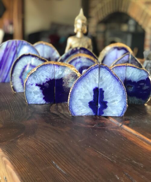 Purple Agate 24ct Gold Edge Microcrystalline Quartz Premium Bookends Ornament Gift - Image 4