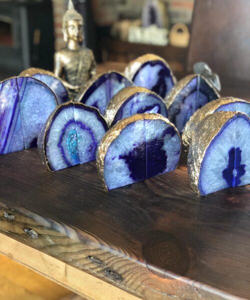 Purple Agate 24ct Gold Edge Microcrystalline Quartz Premium Bookends Ornament Gift - Image 5
