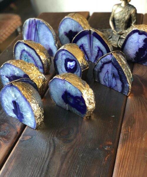Purple Agate 24ct Gold Edge Microcrystalline Quartz Premium Bookends Ornament Gift - Image 8