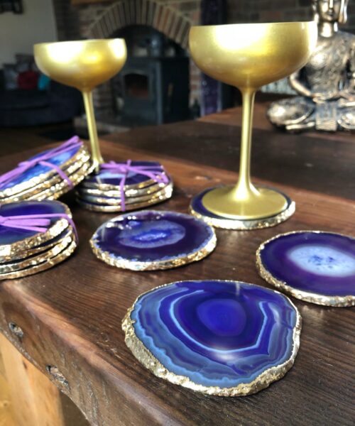Alternative view of Purple Agate 24ct Gold Edge, Gilded, Microcrystalline Quartz Premium Coasters (Set of 4) Gift