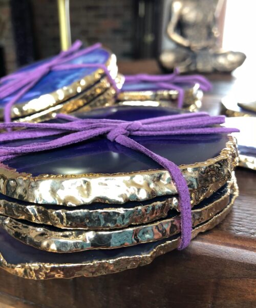 Purple Agate 24ct Gold Edge, Gilded, Microcrystalline Quartz Premium Coasters (Set of 4) Gift - Image 3