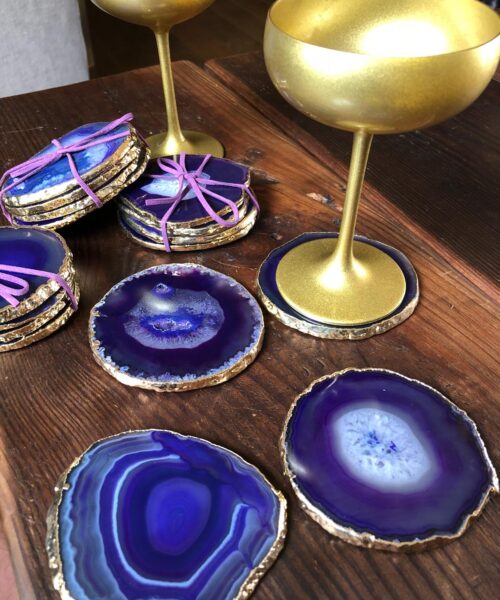 Purple Agate 24ct Gold Edge, Gilded, Microcrystalline Quartz Premium Coasters (Set of 4) Gift - Image 5