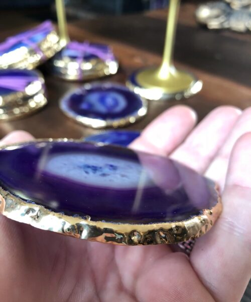 Purple Agate 24ct Gold Edge, Gilded, Microcrystalline Quartz Premium Coasters (Set of 4) Gift - Image 7