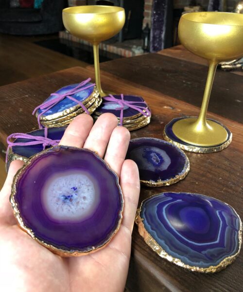 Purple Agate 24ct Gold Edge, Gilded, Microcrystalline Quartz Premium Coasters (Set of 4) Gift - Image 8